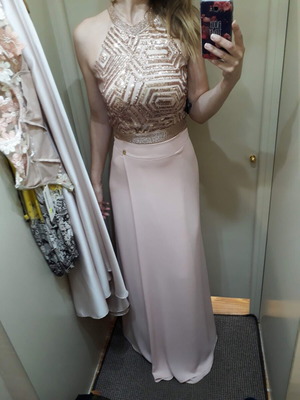 Emporio Grama formal set with sequined top and long wrap skirt, used