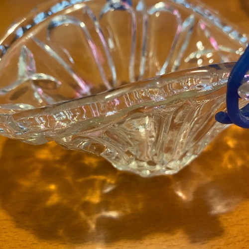 Small glass fondant dish with blue handle like new