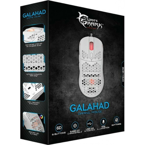 White Shark Galahad GM-5007B gaming mouse white new with 6400 DPI and RGB lighting