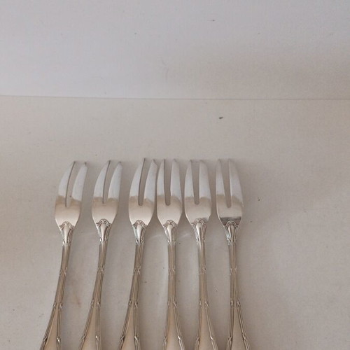 Christofle Rubans Vintage Silver-Plated Oyster Forks Set of 6 like new