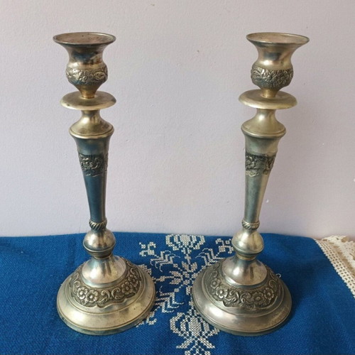 Antique candlesticks used, set of 2, 30 cm height