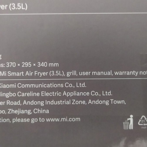 Xiaomi Mi Smart Air Fryer 3.5L like new, white, with original box