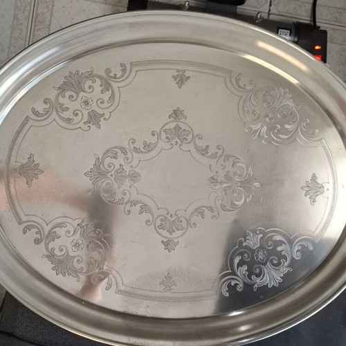 Vintage Oval Silver Plated Serving Tray used, large 70x50 cm