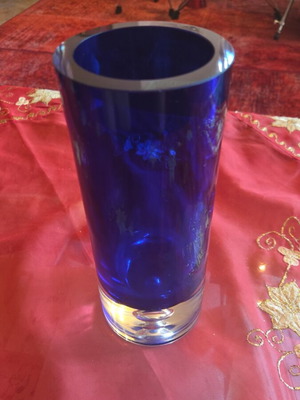 Krosno Blue Crystal Vase from Poland, Height 23cm, Diameter 8cm, New