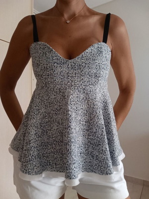 Tweed peplum top Zara like new, blue and white, size L