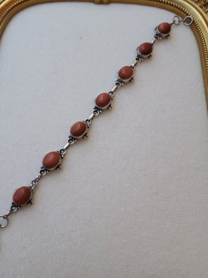 Silver bracelet vintage used with semi-precious stones (goldstone) orange