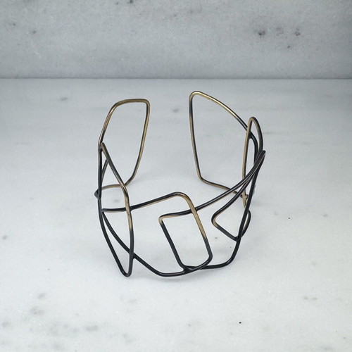 Black/Gold Cuff Bracelet New with Geometric Shapes