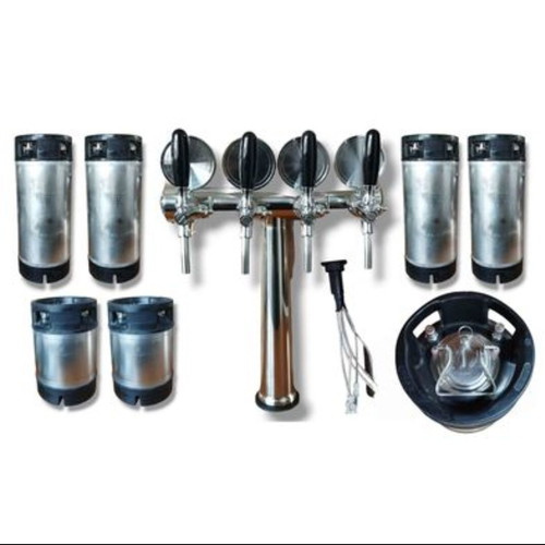 Beer dispenser set tower with 4 taps and 6 stainless steel kegs like new