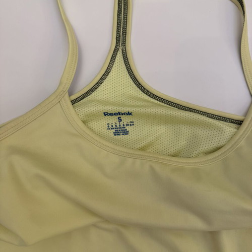 Reebok sports top used, black and yellow, size S