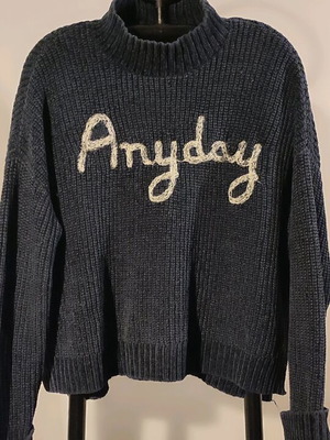 Yessica women's sweater used, navy blue, size S, short oversize fit