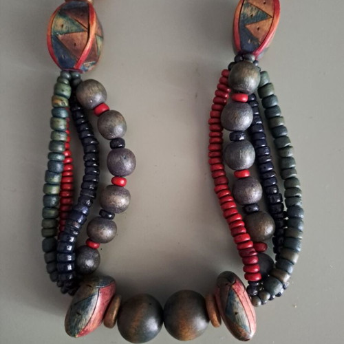 Necklace with colorful wooden beads, like new, handmade