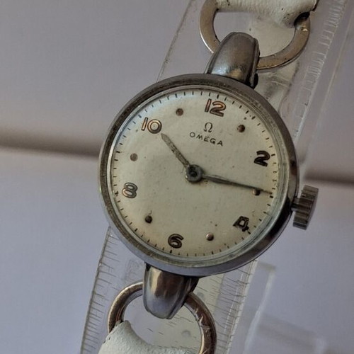 Omega 1930 women's mechanical watch used, Swiss, gray beige