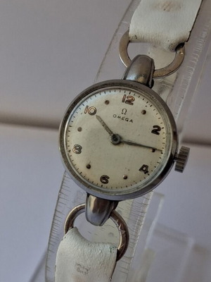 Omega 1930 γυναικείο κουρδιστό ρολόι μεταχειρισμένο, Swiss, γκρι μπεζ