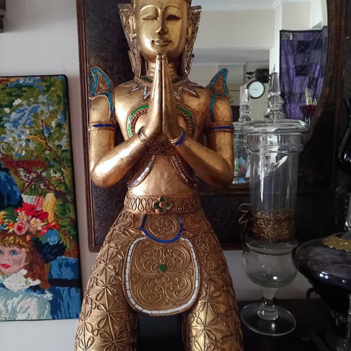 Thep Panom Thai Wooden Angel Statue like new, gold leaf