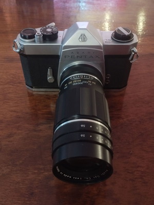 Pentax SL camera with Takumar 200mm f5.6 lens used
