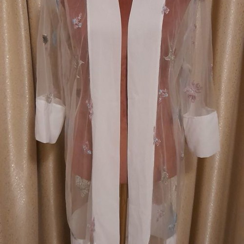 White transparent kaftan with embroidery Power 2 The Flower new