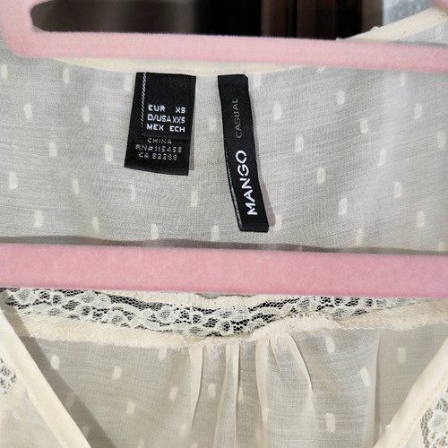 Mango women's shirt like new, cream with lace, XS-S