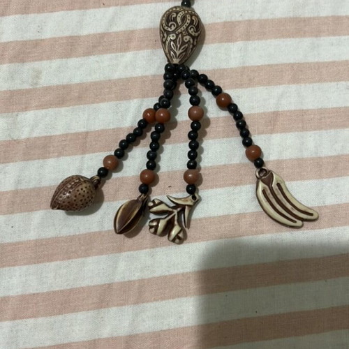 Wooden necklace with brown and black beads new