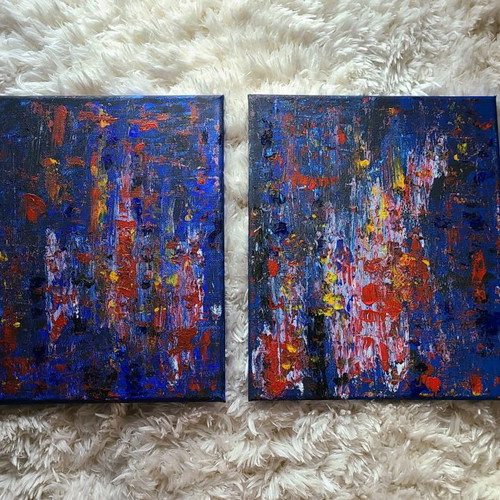 Abstract art paintings new, set of 2 handmade