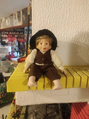 Collectible expression doll used, vintage handmade boy porcelain 33cm