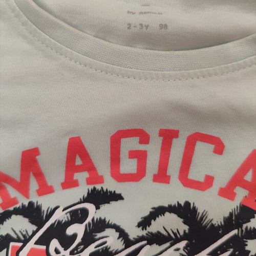 Name It girls' set like new, T-shirt 98 cm green, shorts 104 cm coral
