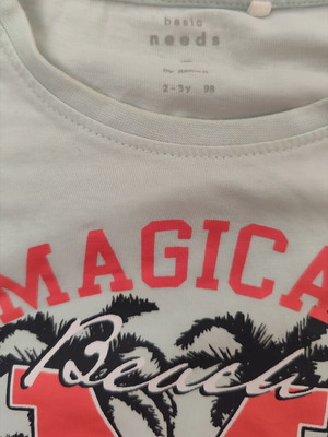 Name It girls' set like new, T-shirt 98 cm green, shorts 104 cm coral