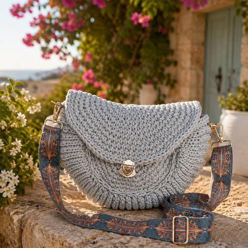 Silver Breeze crossbody bag new, gray with boho strap