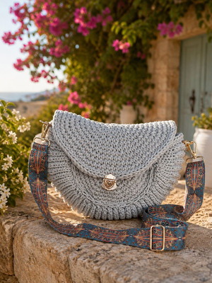 Silver Breeze crossbody bag new, gray with boho strap