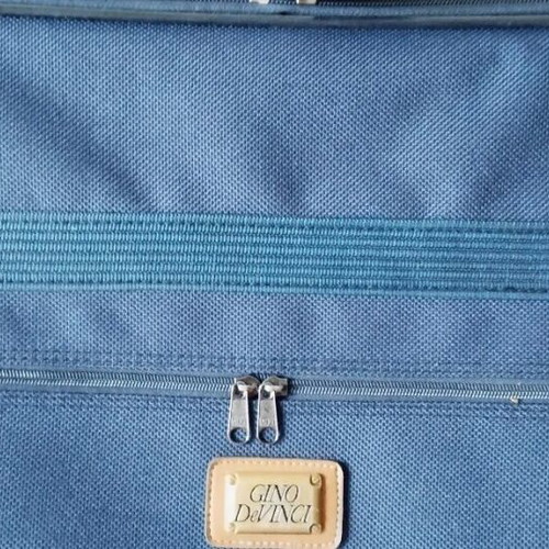 Large suitcase used, blue, 56x77 cm with leather details