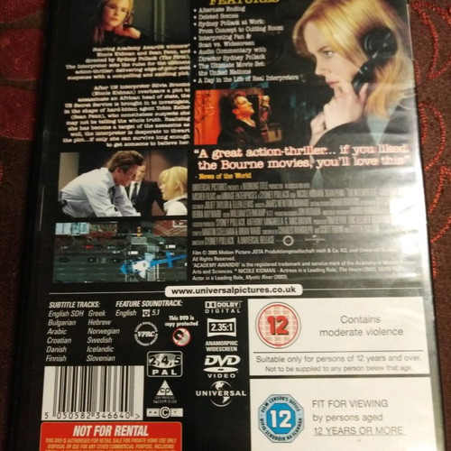 The Interpreter DVD used, crime thriller with Greek subtitles