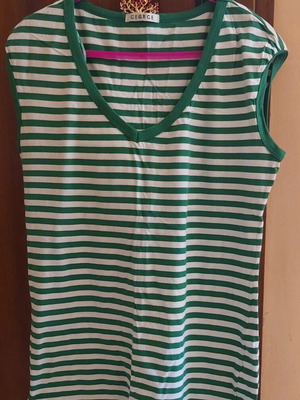 Women's sleeveless blouse like new, green and white stripes, XXL