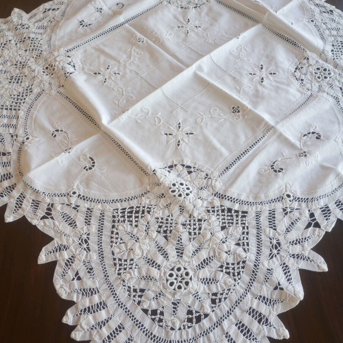Handmade tablecloth 83x83 used with white cutwork embroidery