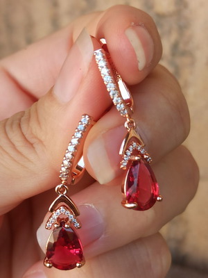 14K (585RG) gold-plated earrings with copper base and red stone