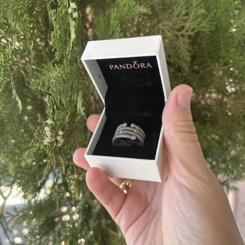 Pandora ring 191002CZF like new with white and light blue stones, size 54
