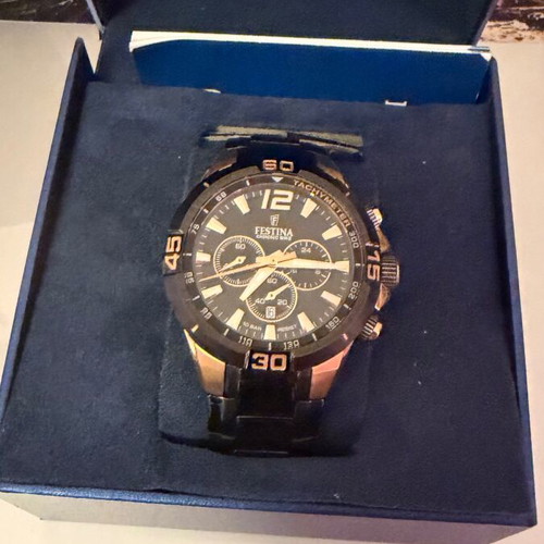 Festina black stainless steel chronograph watch like new