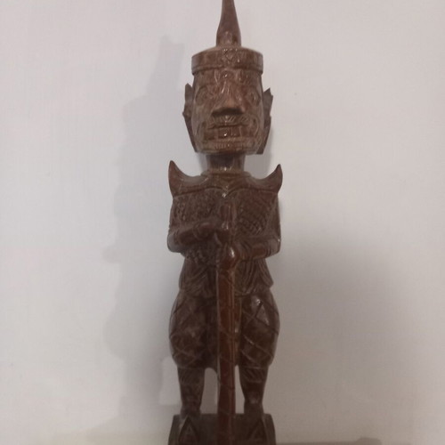 Wooden Buddhist Statue Temple Guard used, teak wood 42cm