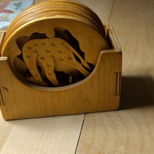 Wooden coasters handmade, set of 6 with jungle animals, new