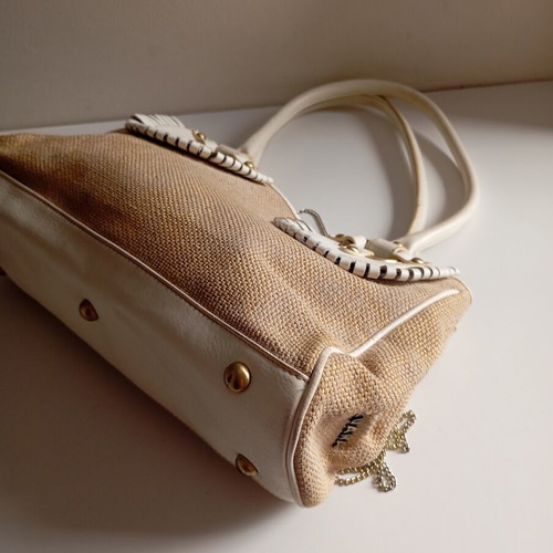 Luana rattan leather shoulder bag used, white beige