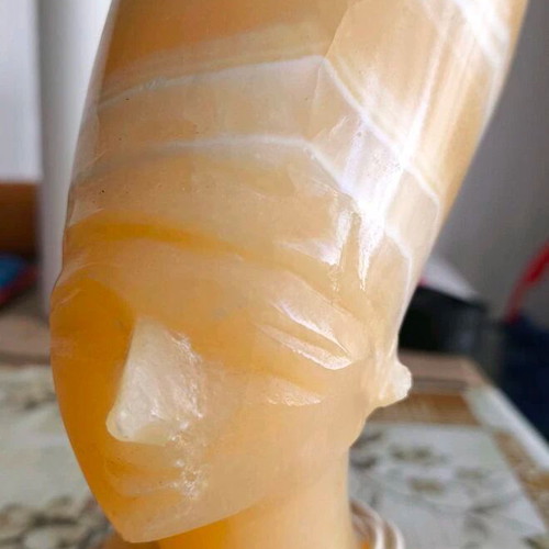 Vintage alabaster lamp with goddess Nefertiti used