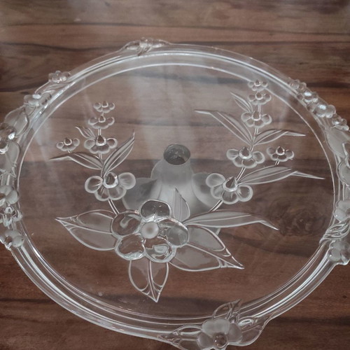 Crystal serving platter with floral design like new