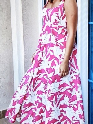 Zara dress with floral print like new, size M, white and pink