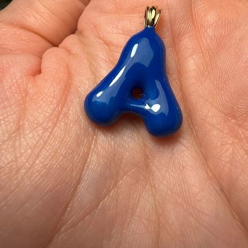 Monogram A necklace pendant new, electric blue with gold details