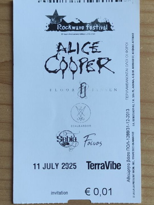 Билет Alice Cooper Terra Vibe Park 11-7-2025 като нов