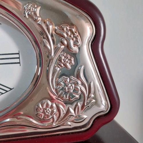Silver 925 Table Clock Italy on Wooden Base
