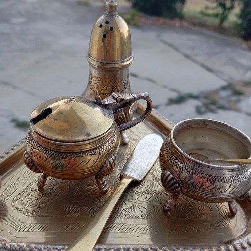 Vintage cruet spice set used, 1970s electroplated nickel silver