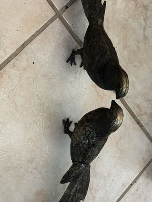 Pair of collectible metal peacocks, brass, 35 cm each