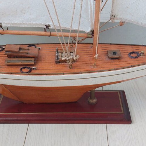 Decorative wooden sailboat used, height 60cm, width 51cm