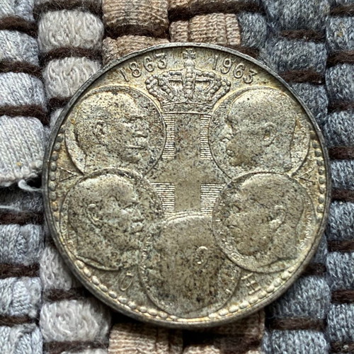 Collectible silver coin 30 Drachmas 1963 used, 100 years Glucksburg dynasty