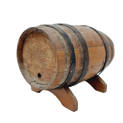Vintage oak barrel USSR 70s with stand, 18×14×15 cm