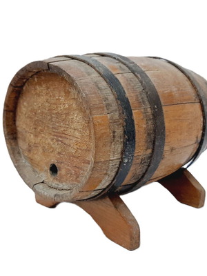 Vintage oak barrel USSR 70s with stand, 18×14×15 cm